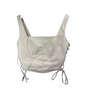 NWT Altar'd State Women's Corset Faux Leather Top Cream XL‎ Boho Festival